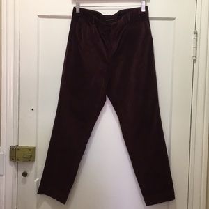 Maroon velvet Sloan pants.